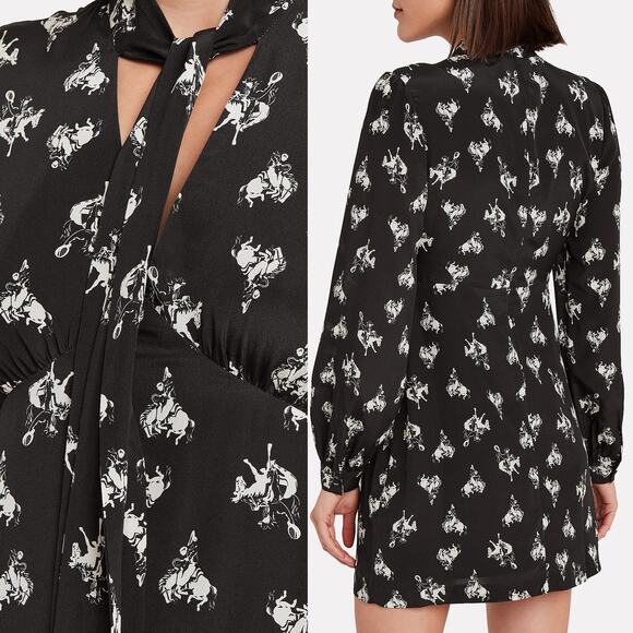 RE/DONE NWT Cowboy Horses Bow 100% Silk Crepe Mini Dress Size S - Picture 3 of 16